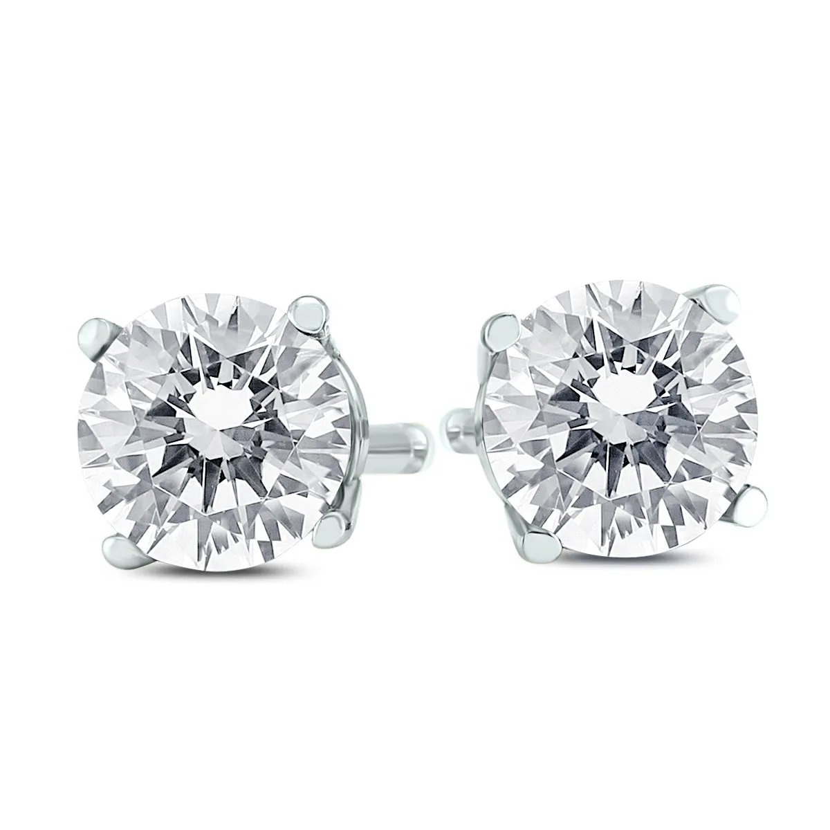 1 Carat Tw Round Diamond Solitaire Stud Earrings In 14K White Gold