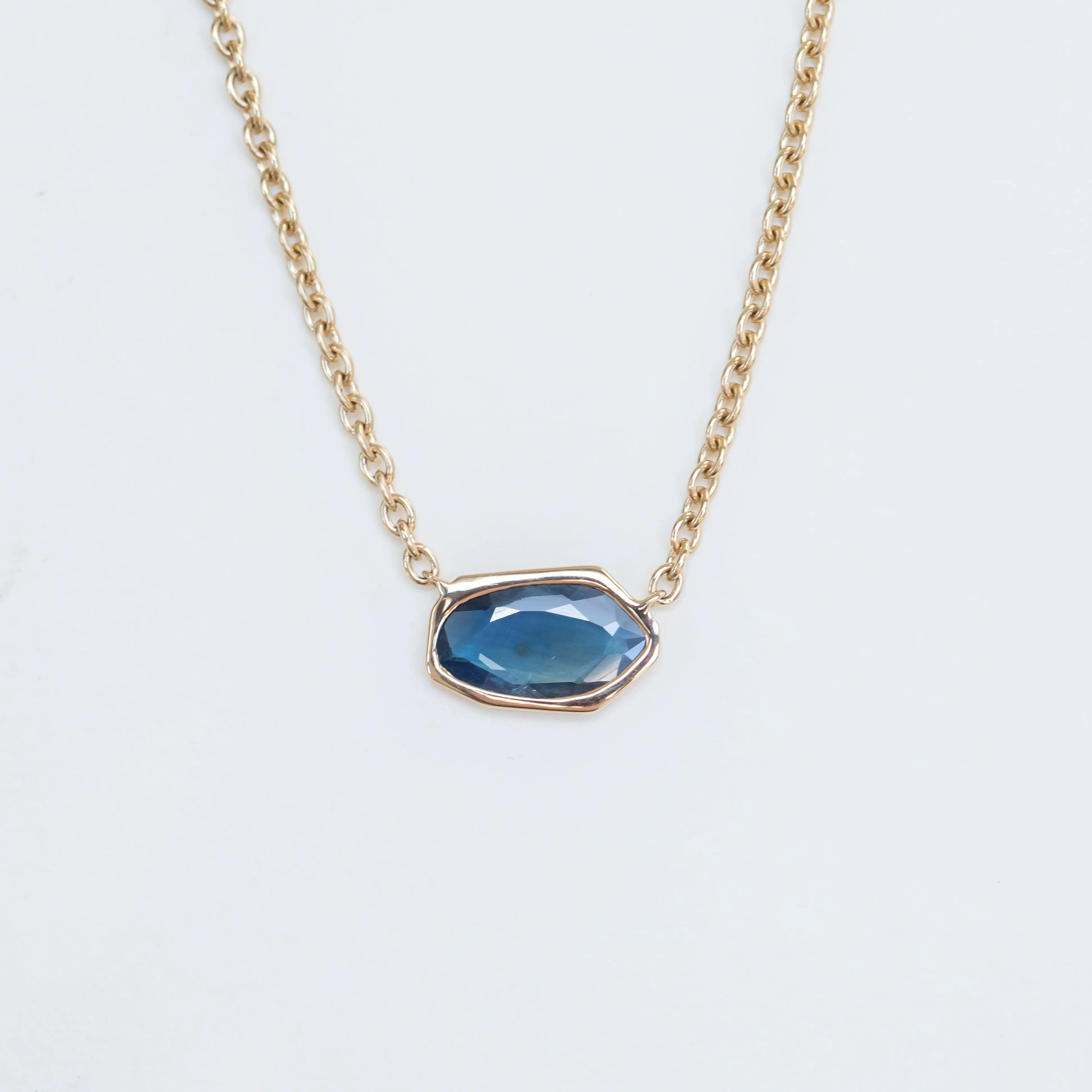 1.11ct Sapphire Bezel Set Necklace in 14k Yellow Gold