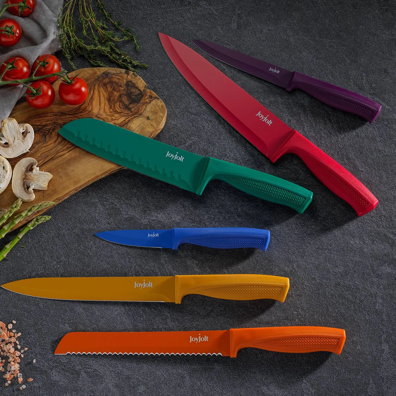 12 pc Rainbow Kitchen Knife Set - 6 Knives & 6 Blade Covers