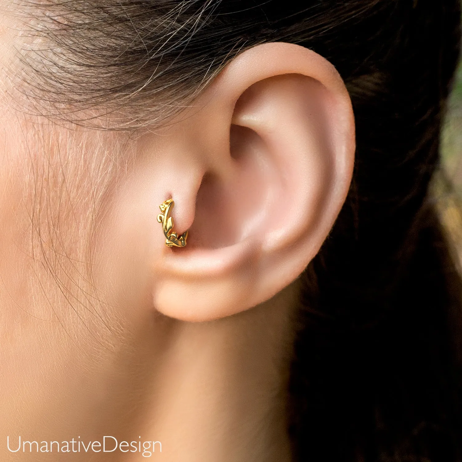 14K Gold Leaf Tragus Clicker Hoop