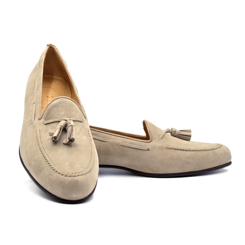 16-580-BON NAPLES Italian Kid Suede Tassel Loafer, Bone