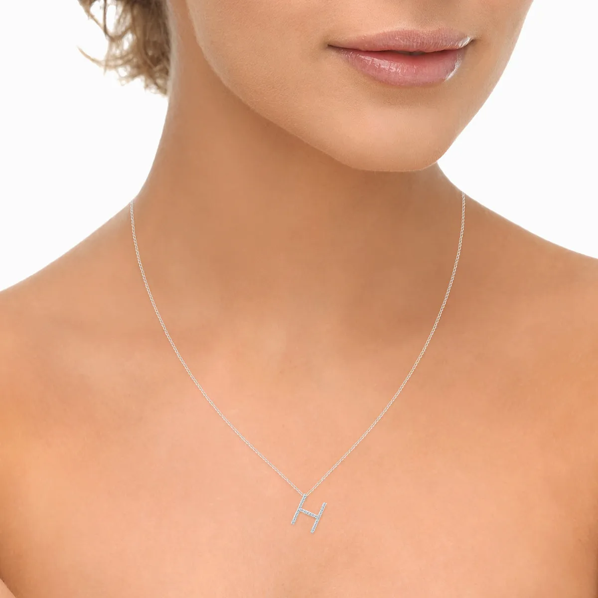 1/6 Carat Tw H Initial Diamond Pendant Necklace In 10K White Gold With Adjustable Chain