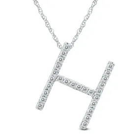 1/6 Carat Tw H Initial Diamond Pendant Necklace In 10K White Gold With Adjustable Chain