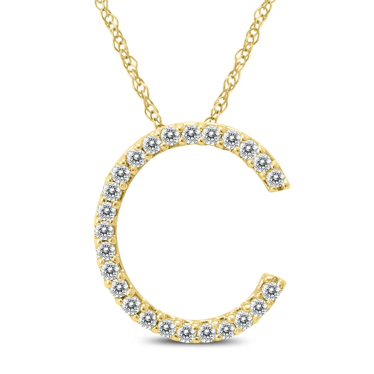 1/8 Carat Tw C Initial Diamond Pendant Necklace In 10K Yellow Gold With Adjustable Chain