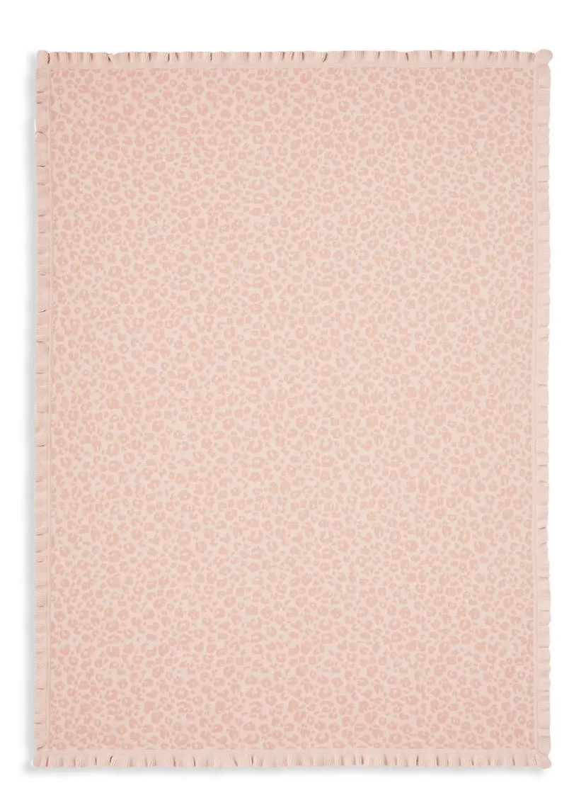 2 tone leopard blush baby blanket with ruffle edge