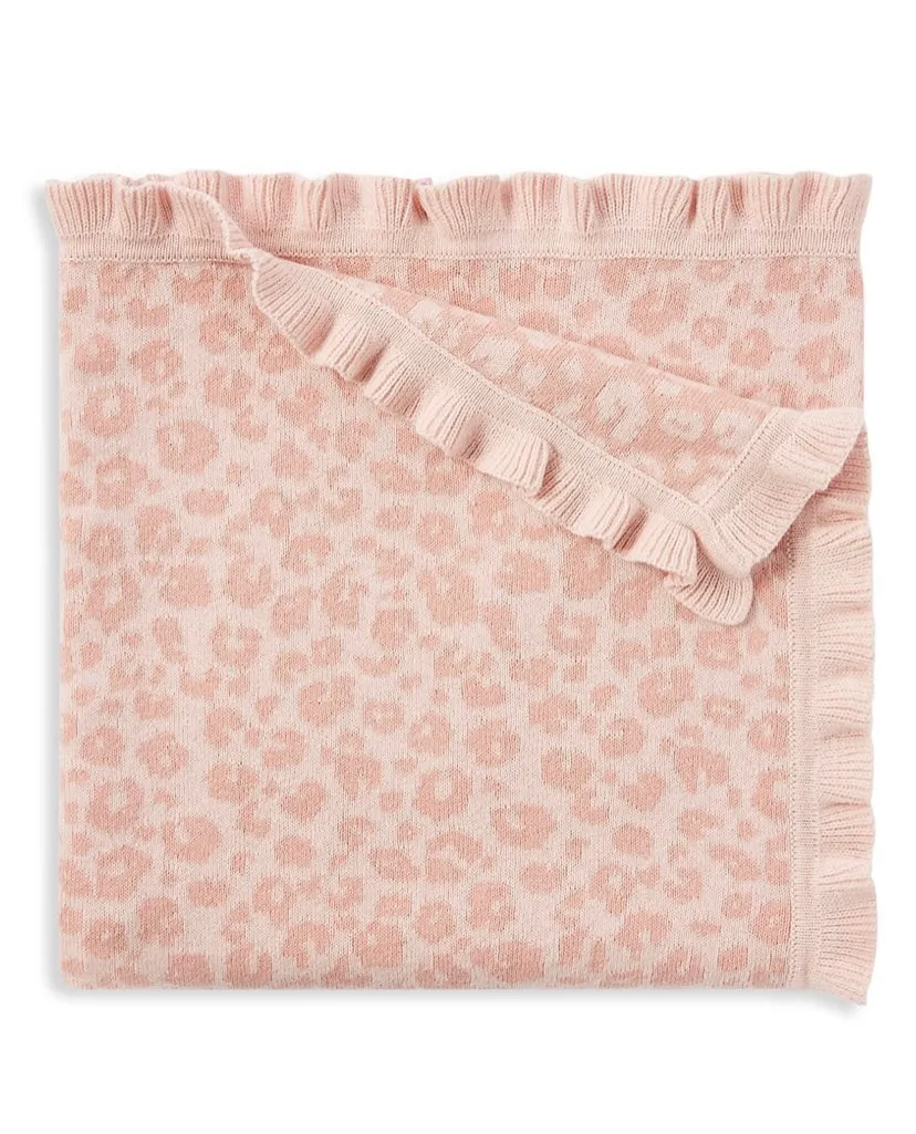 2 tone leopard blush baby blanket with ruffle edge