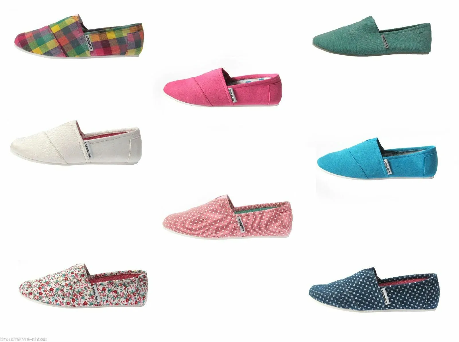 3 x Womens Zapatillas Canvas Shoes Slip On Flats Loafers Assorted Colours