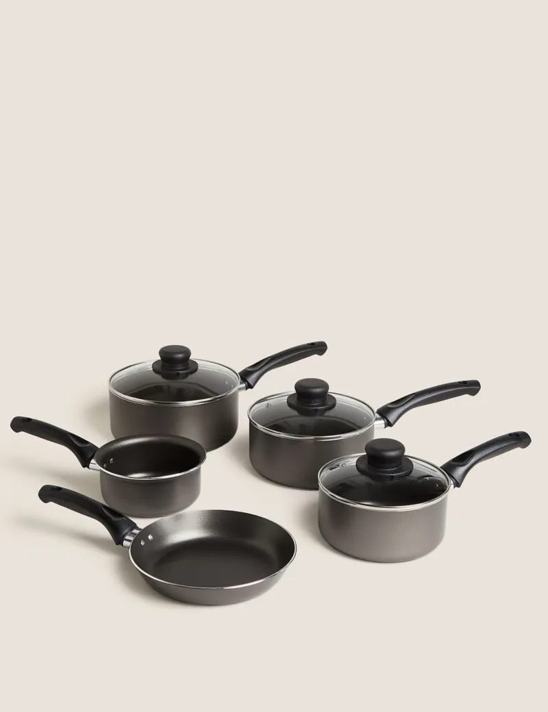 5 Piece Grey Aluminium Pan Set