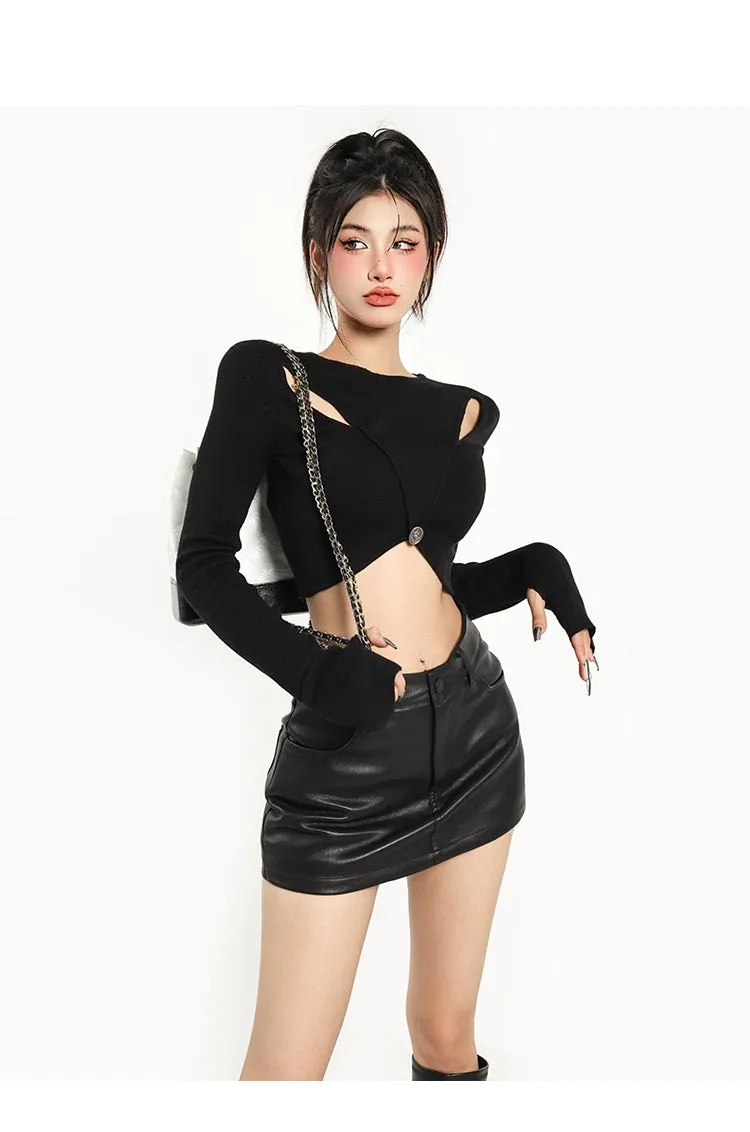 Alice Solid Color Cut Out Long Sleeve Crop Top