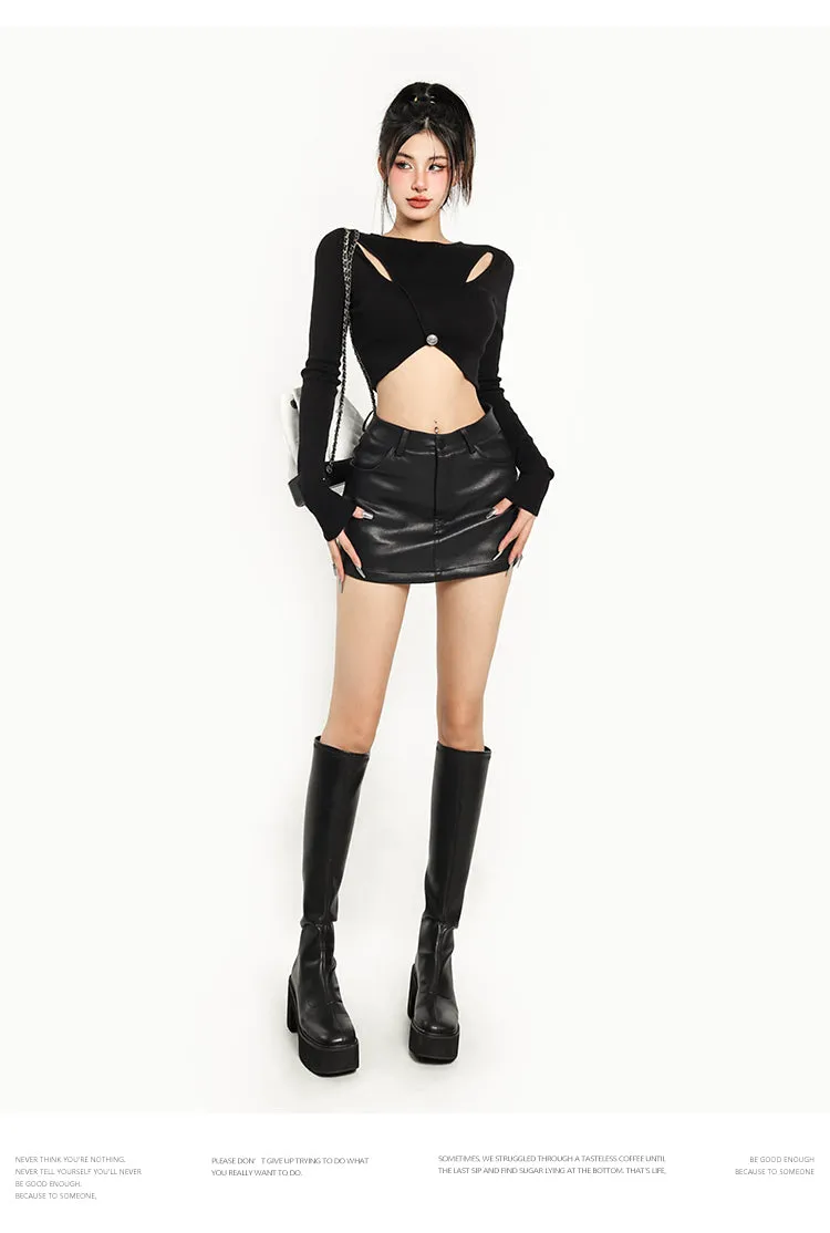 Alice Solid Color Cut Out Long Sleeve Crop Top