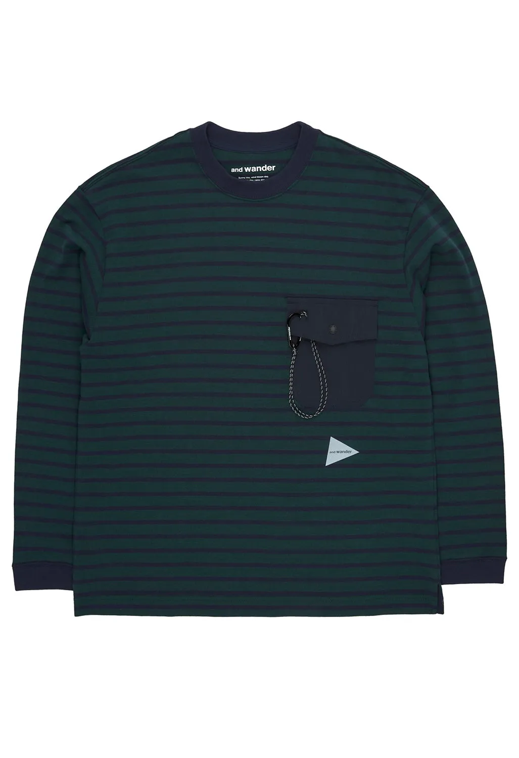 And Wander Men's Stripe Pocket Long Sleeved Tee - Green