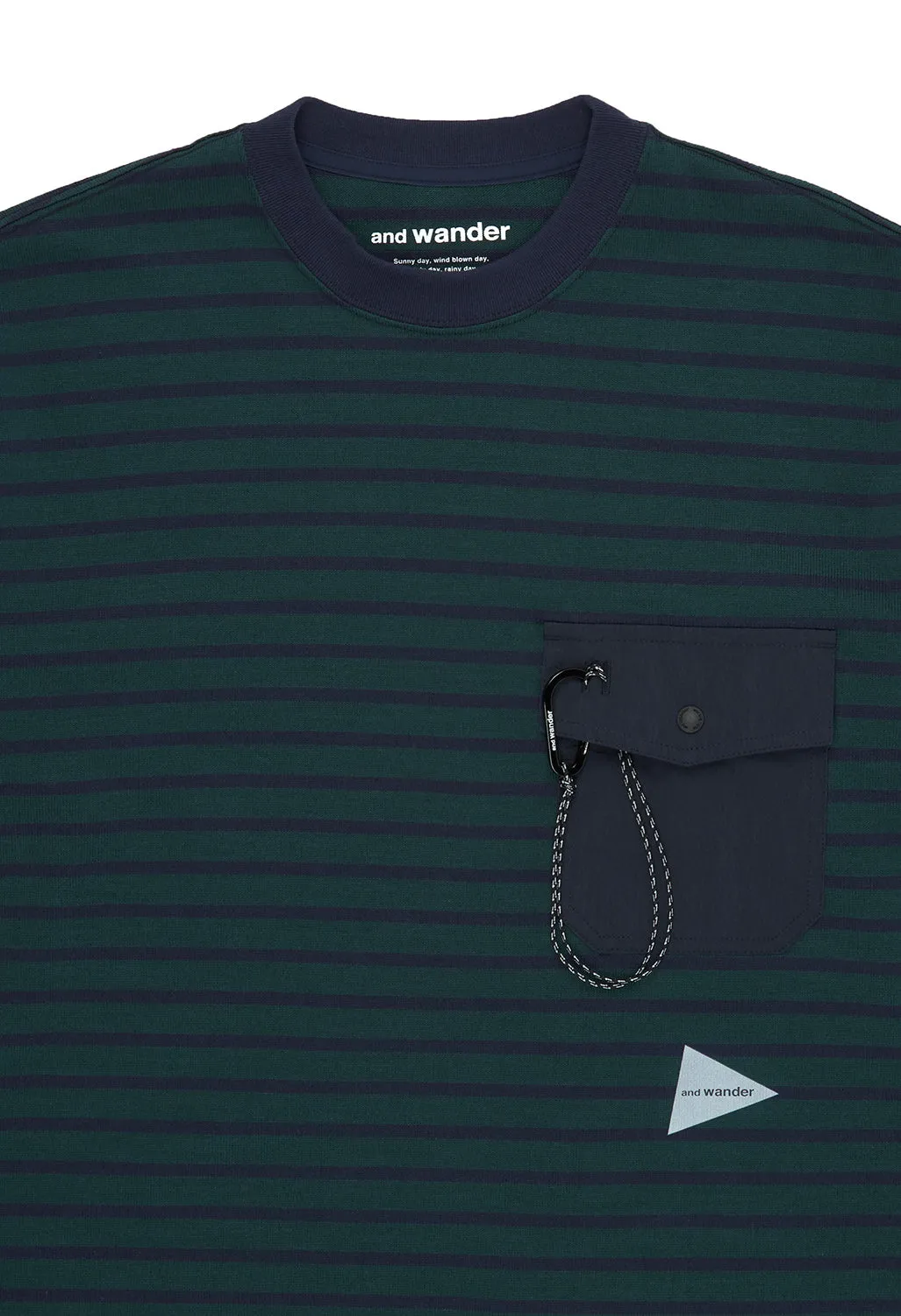 And Wander Men's Stripe Pocket Long Sleeved Tee - Green