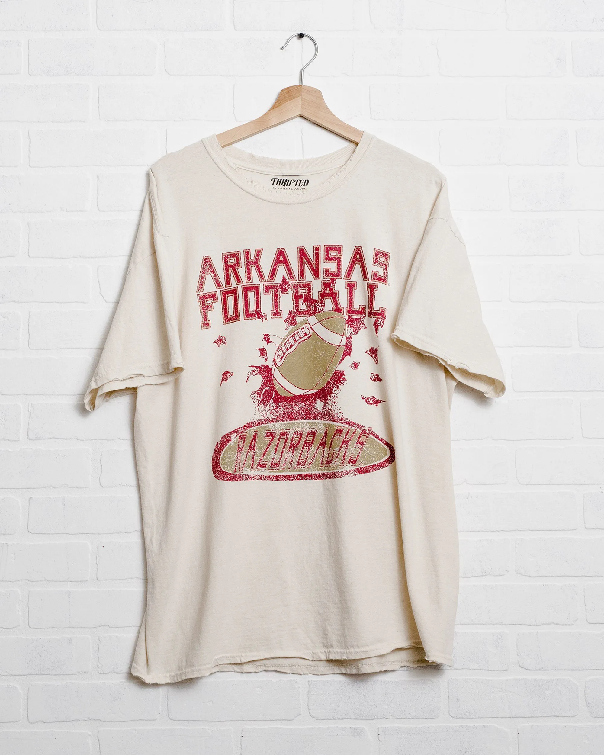 Arkansas Football Party Off White Thrifted Tee