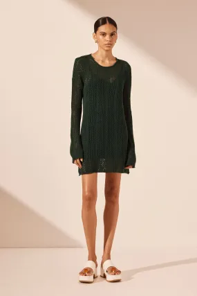 ARLO LONG SLEEVE MINI DRESS - DEEP FOREST