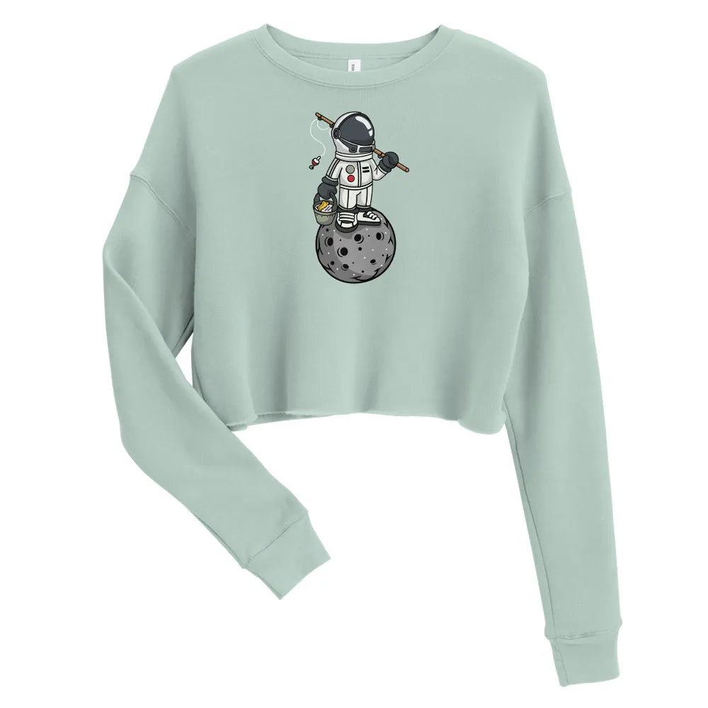 Astronaut | Fishing | Moon | Pop Art | Women's | Crop Sweatshirt