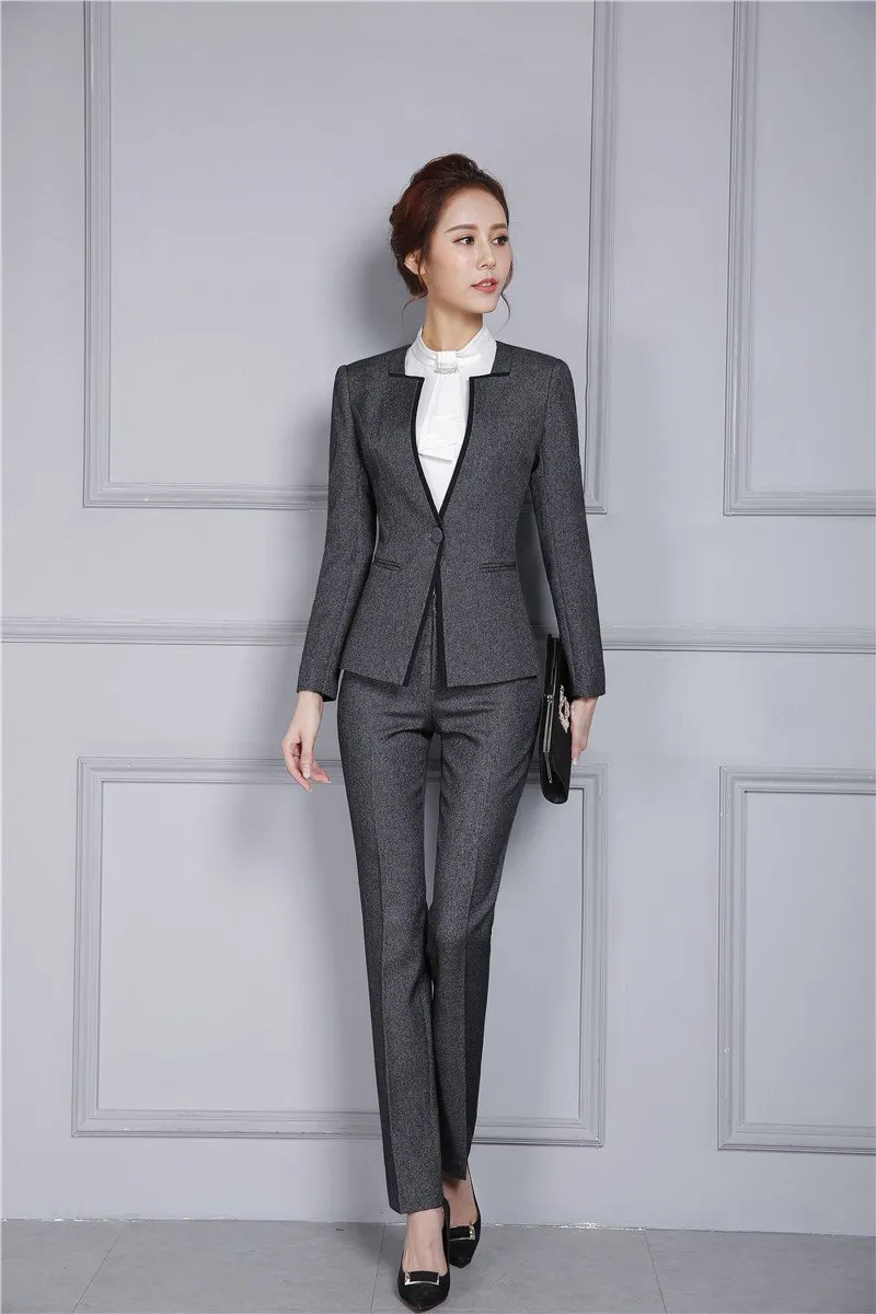 Autumn Winter Professional Pantsuits with Jackets for Office Ladies