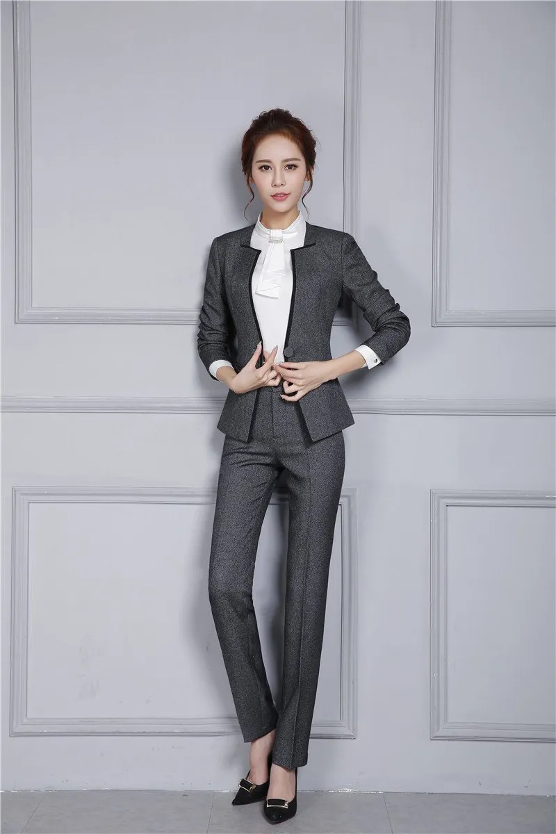 Autumn Winter Professional Pantsuits with Jackets for Office Ladies