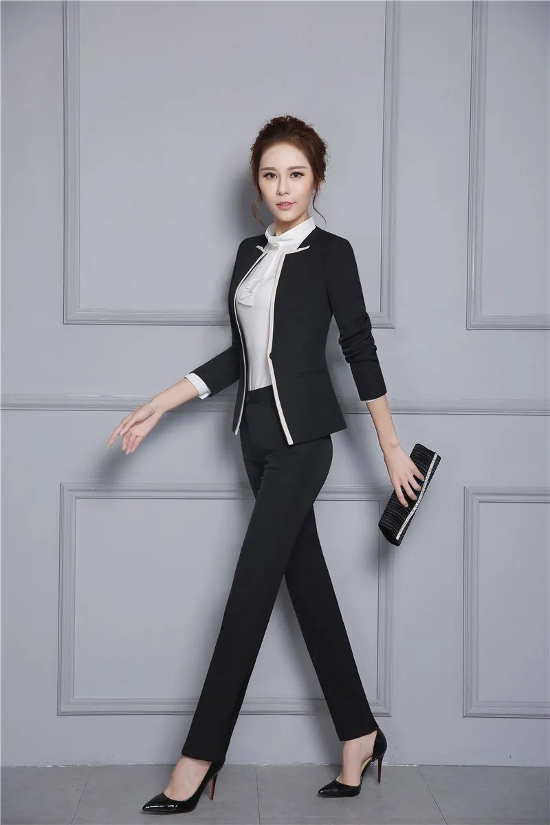 Autumn Winter Professional Pantsuits with Jackets for Office Ladies