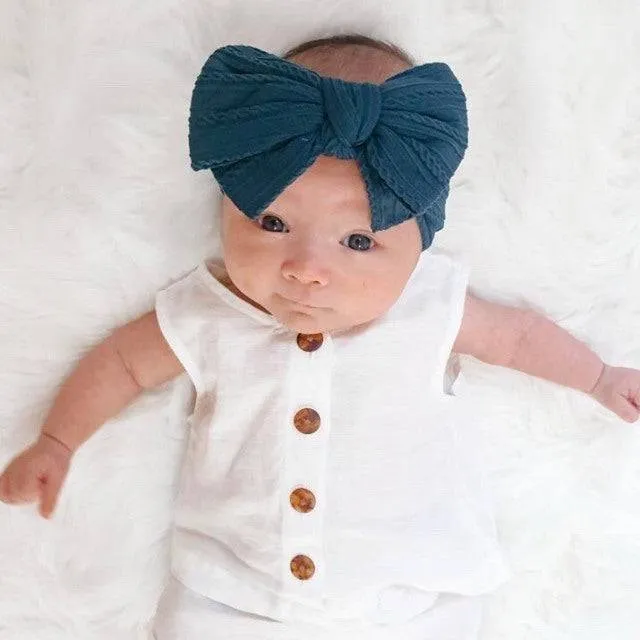 Baby Top Knot Double Bow Headband Mustard