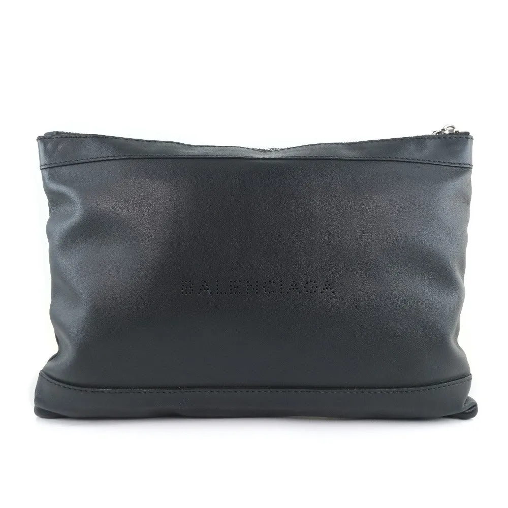 BALENCIAGA business bag 37373 Calfskin black Clutch bag Navy clip M unisex(Unisex) Used Authentic