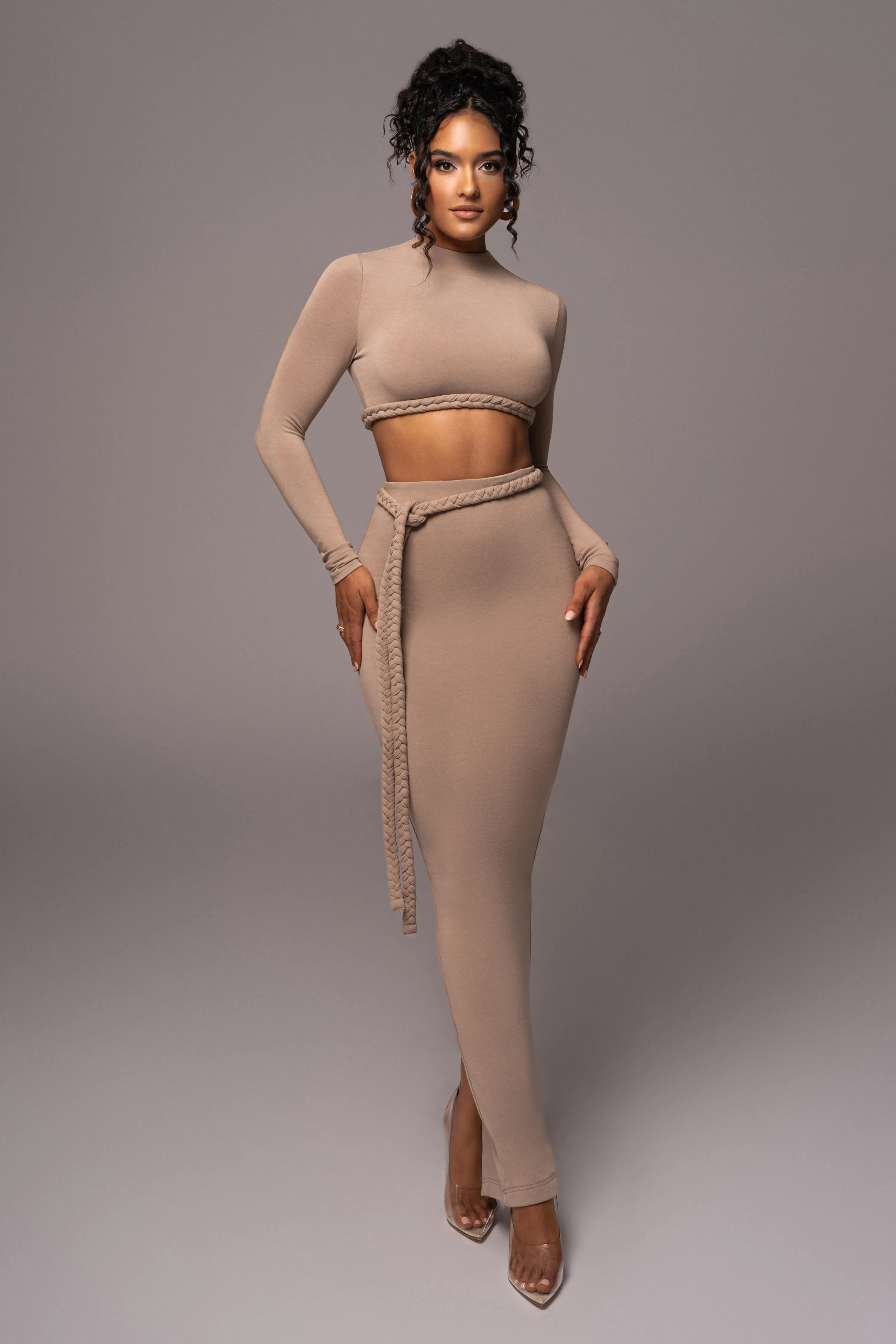 Beige City Love Two-Piece Skirt Set