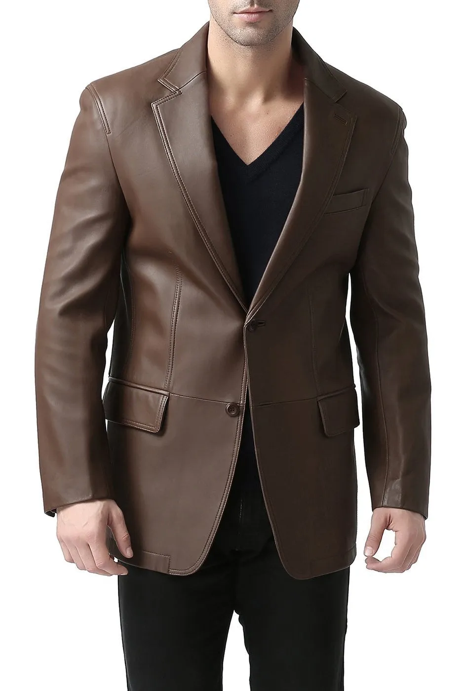 BGSD Men Grant Two-Button Leather Blazer