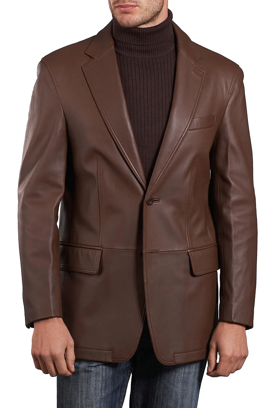 BGSD Men Grant Two-Button Leather Blazer