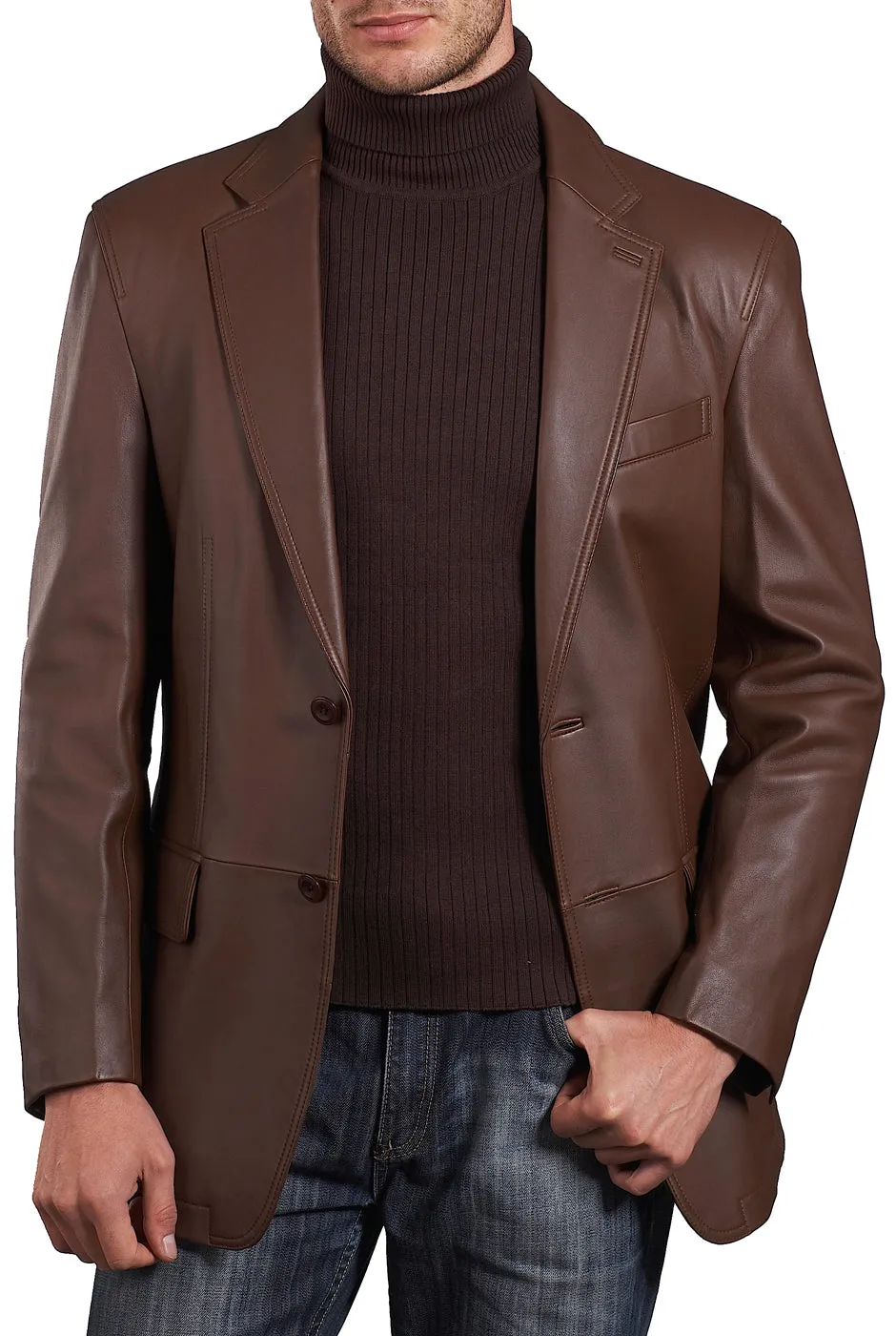 BGSD Men Grant Two-Button Leather Blazer