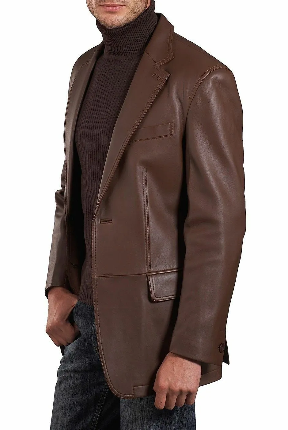 BGSD Men Grant Two-Button Leather Blazer