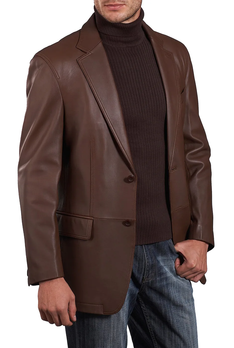 BGSD Men Grant Two-Button Leather Blazer