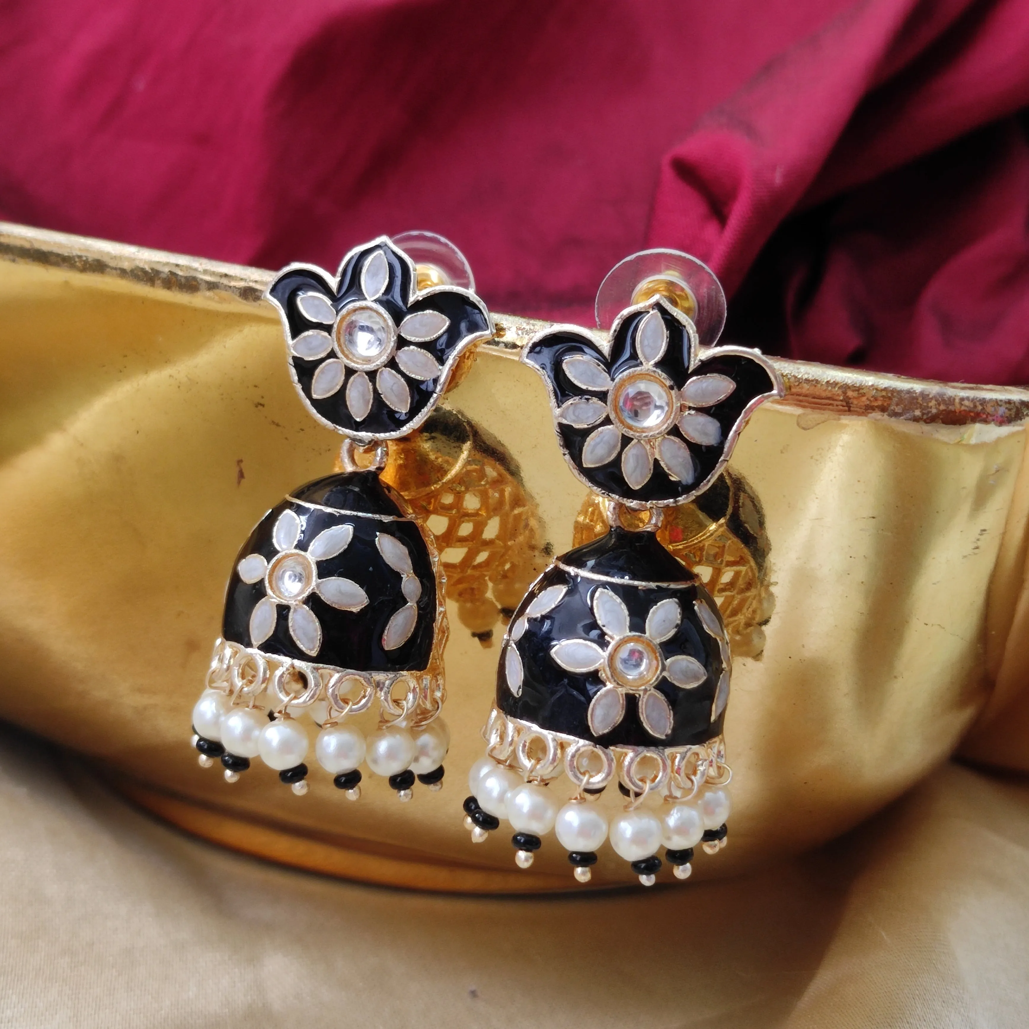 Bhavi Jewels Gold Plated Meenakari Jhumki Earring