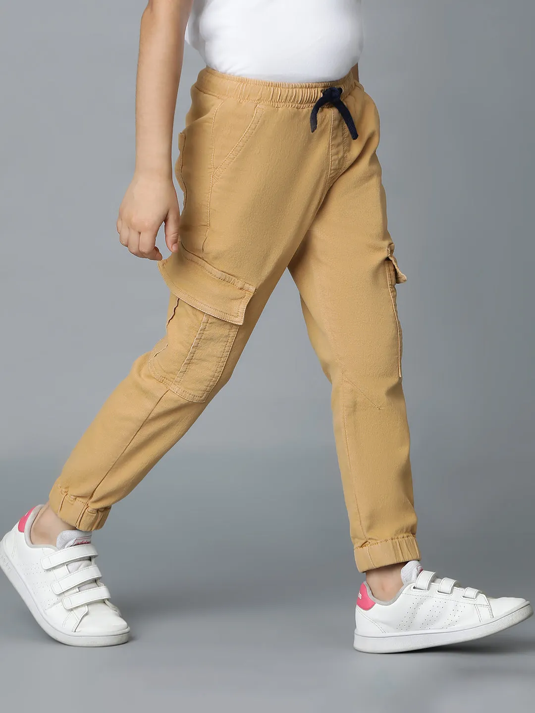 Boys Lycra Khakhi Slim Fit Joggers