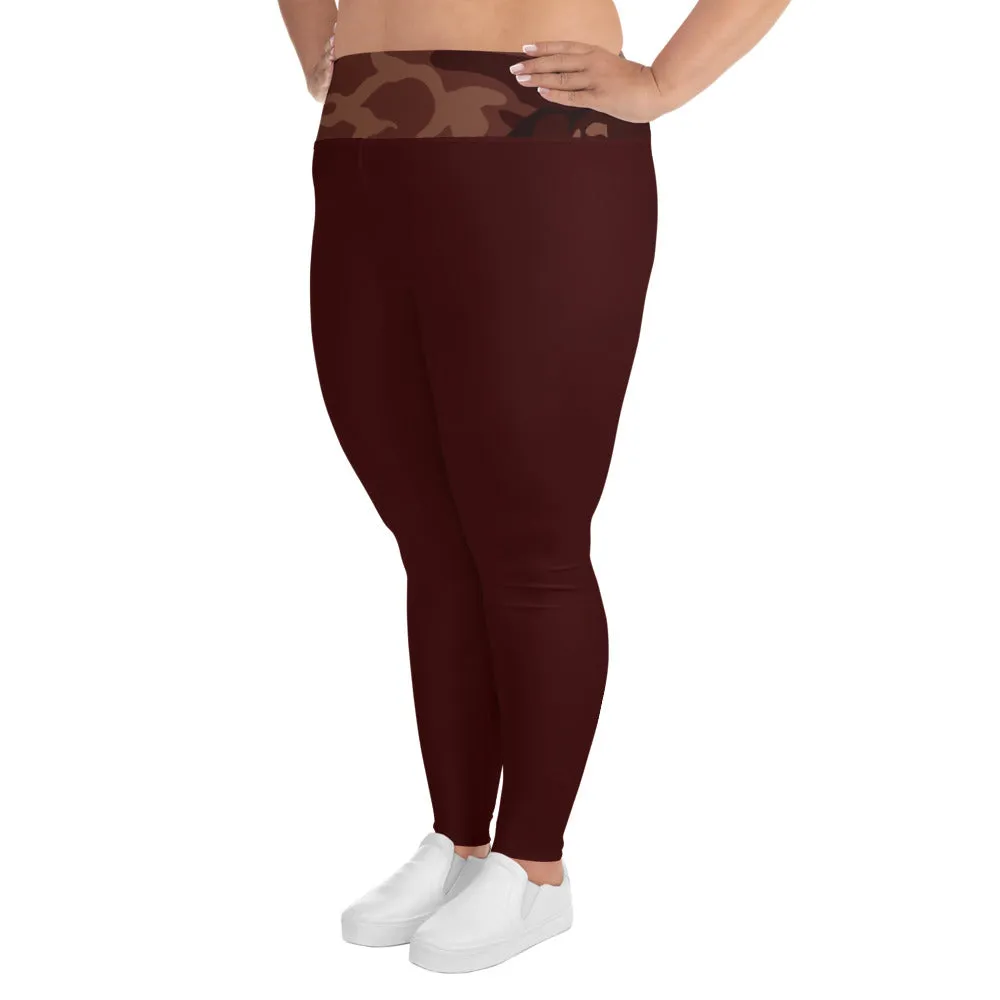 Burgundy Camouflage Plus Size Leggings