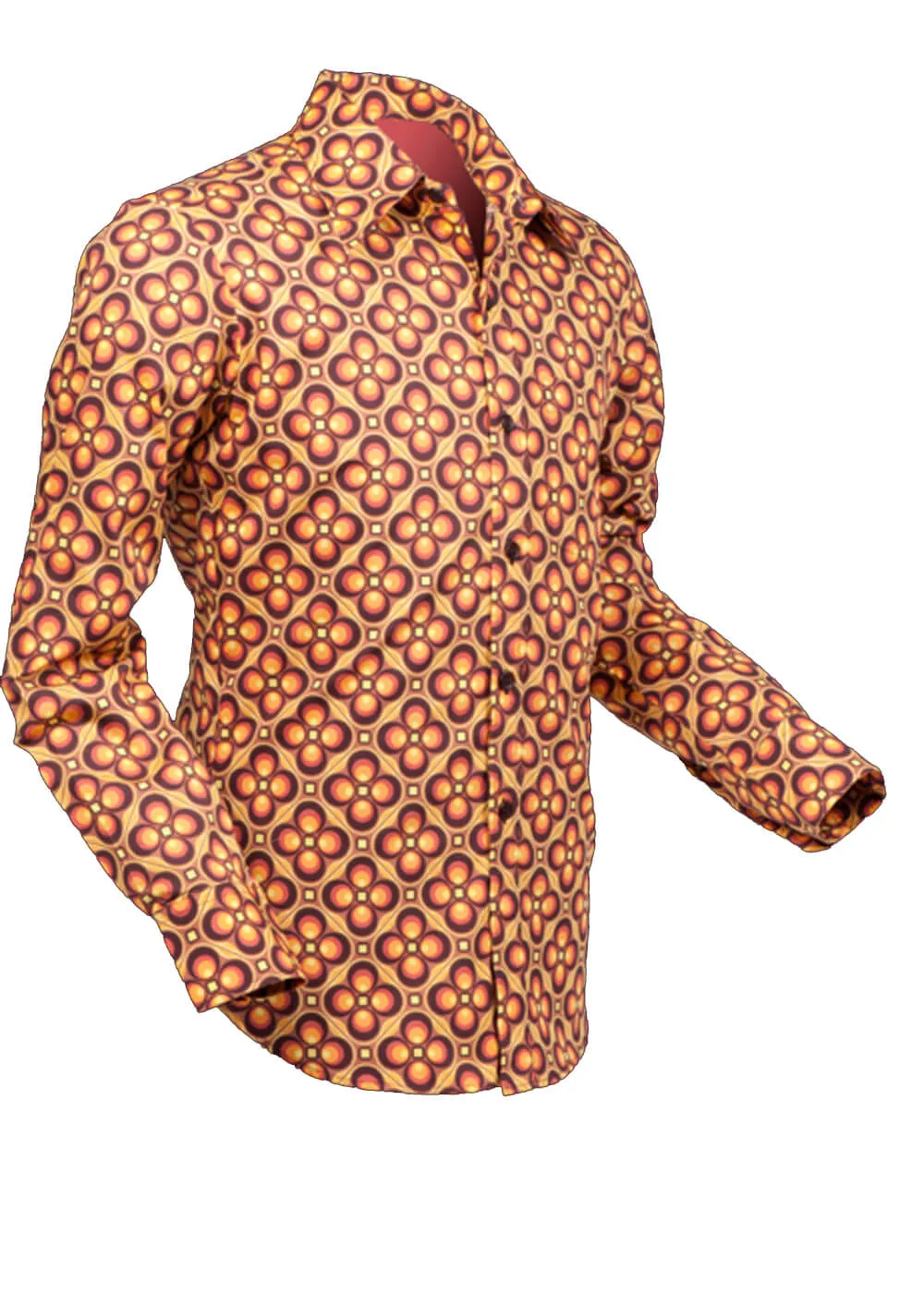 Chenaski Men's Dotsgrid 70's Shirt Brown Orange