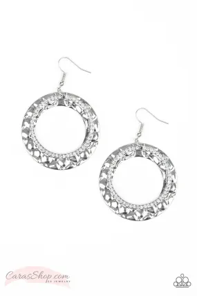 Cinematic Shimmer Silver and White Gem Earrings - Paparazzi Accessories