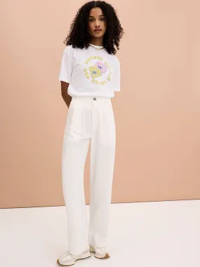 Cinnamon Relaxed Trousers in White Cotton/Tencel