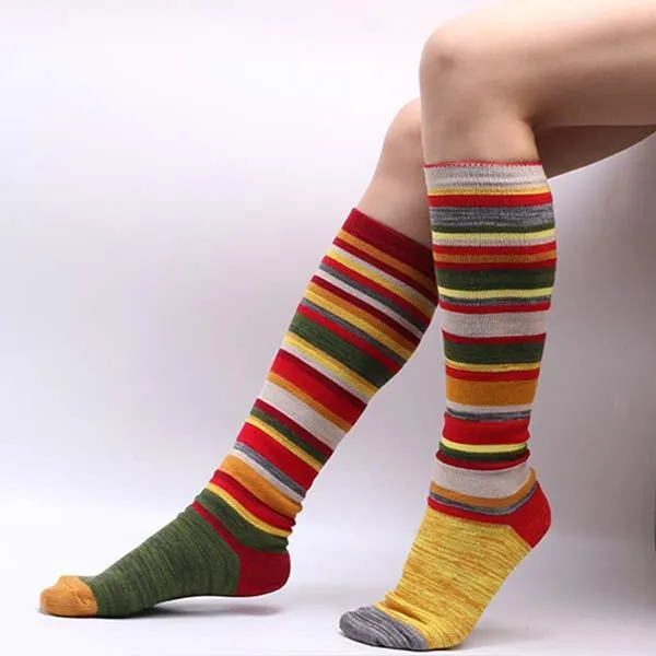 Color Striped Long Knee Cotton Socks 60468350C