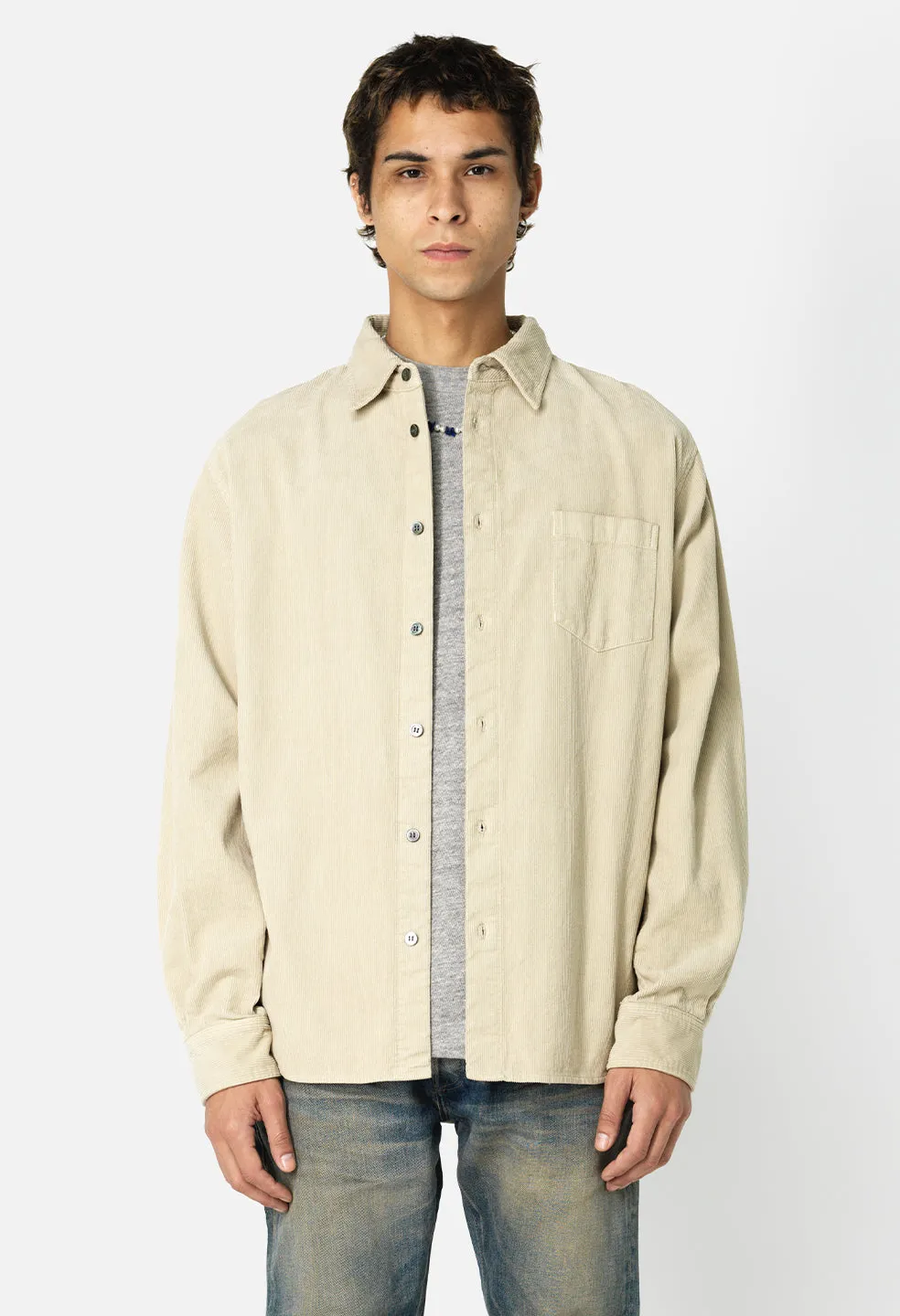 Corduroy Cloak Button Up / Beige