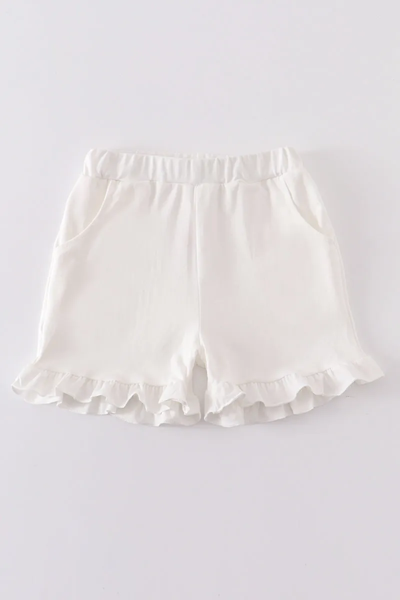 Cream basic ruffle shorts