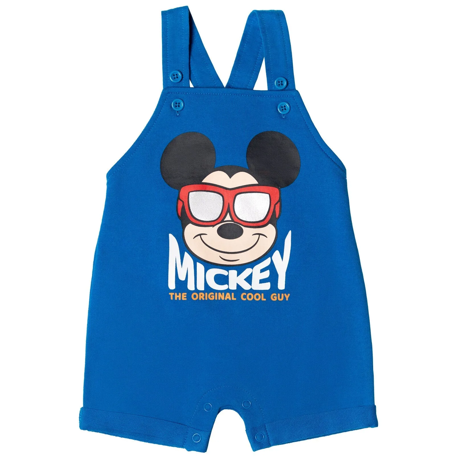 Disney Mickey Mouse French Terry Short Overalls T-Shirt and Hat 3 Piece Outfit Set