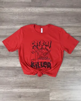 Distracted - Cereal Killer Witty Halloween Graphic Tee in Red