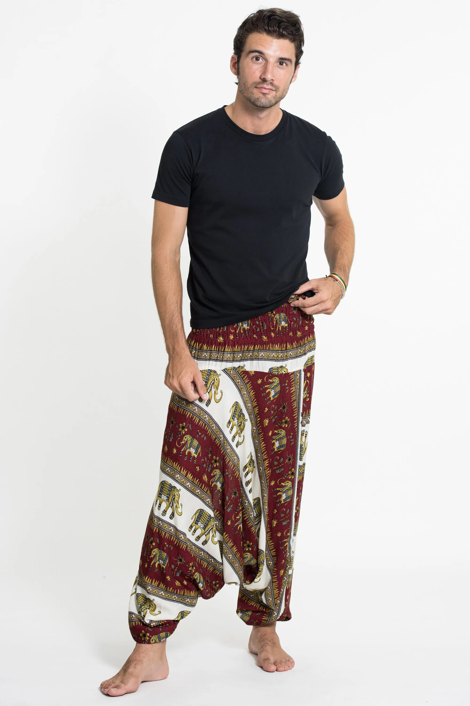 Elephant Bliss Drop Crotch Men's Elephant Pants in Red