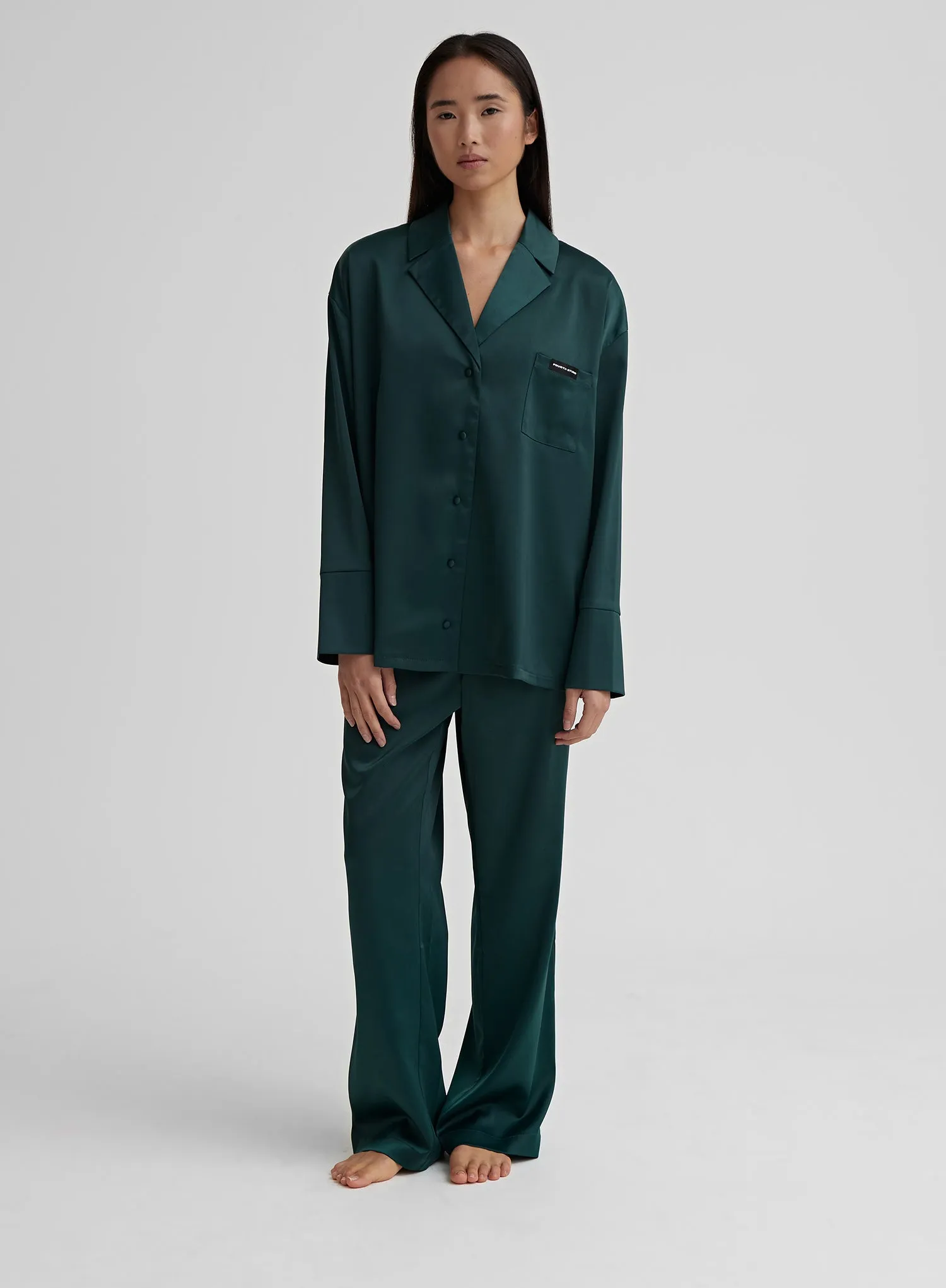 Emerald Green Satin Pyjama Shirt - Aurora