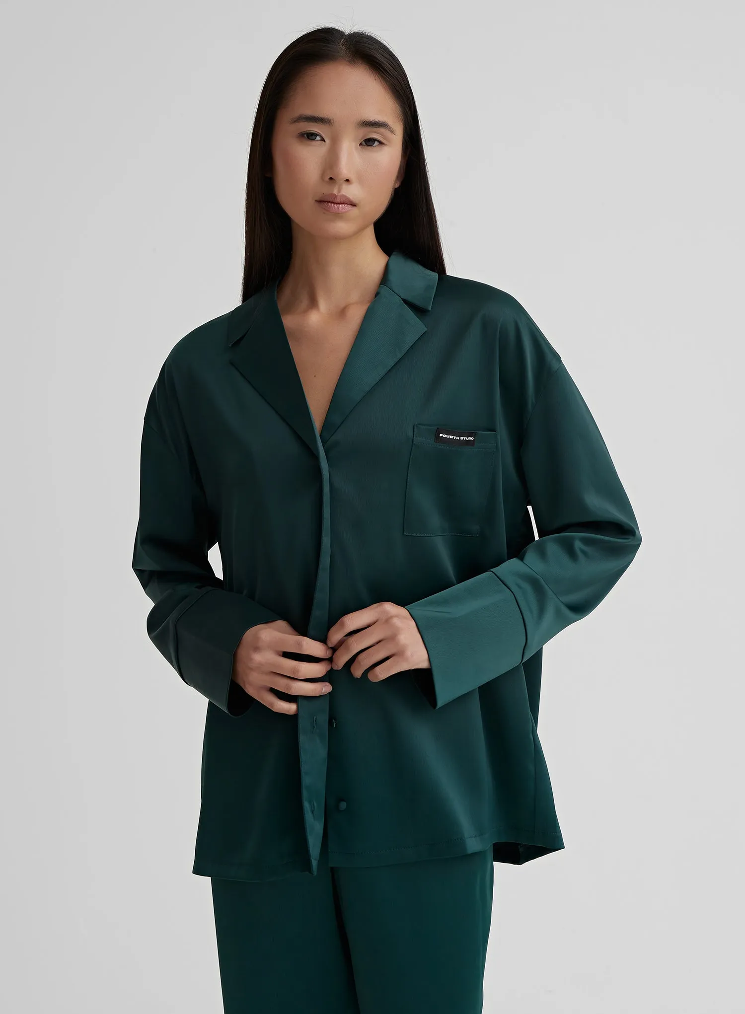 Emerald Green Satin Pyjama Shirt - Aurora