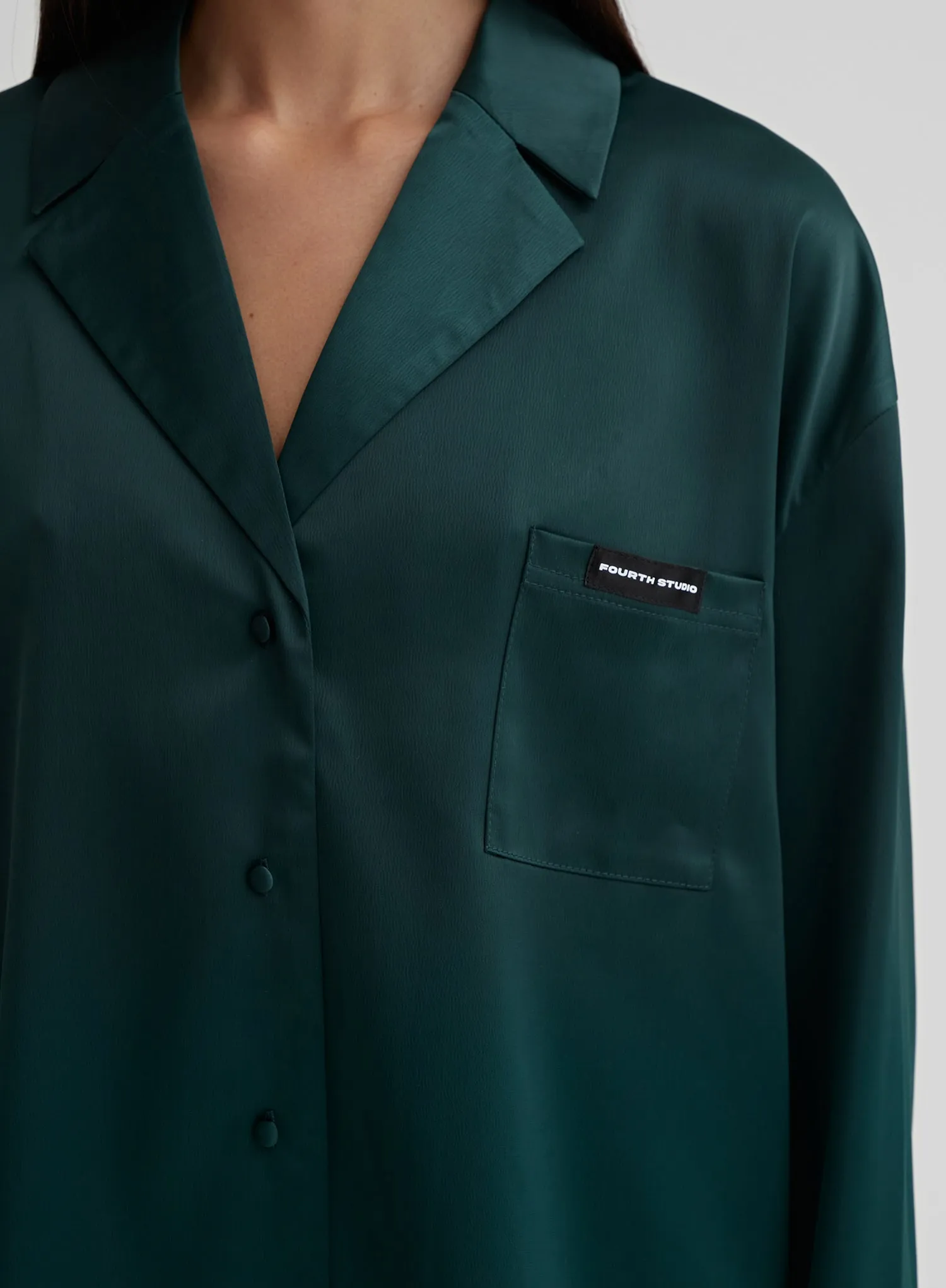 Emerald Green Satin Pyjama Shirt - Aurora