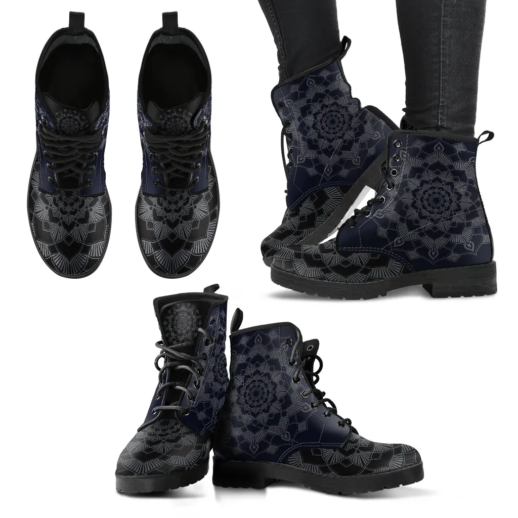 Grey Mandala Vegan Leather Boots