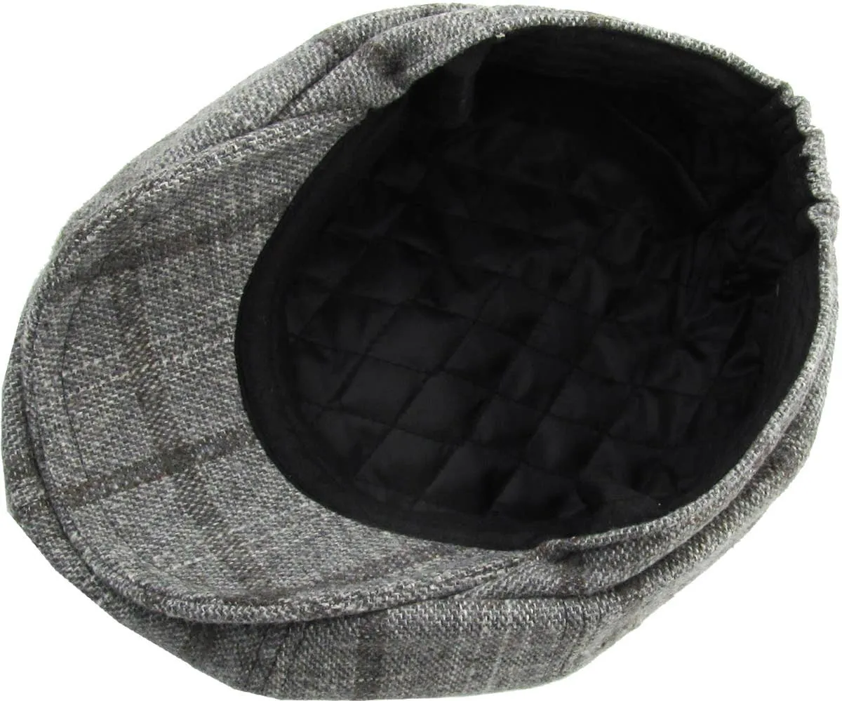 Grey Plaid Button Newsboy Hat