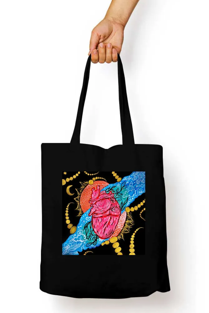 Half A Heart Black Tote Bag with Zipper