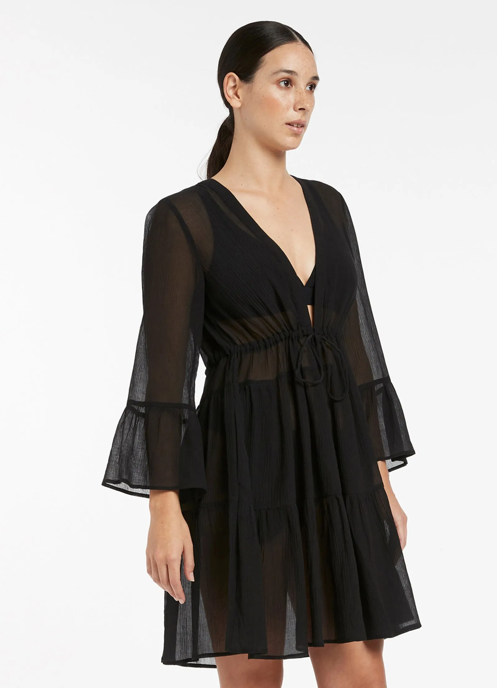 Jetset Tiered Cover Up Kaftan - Black