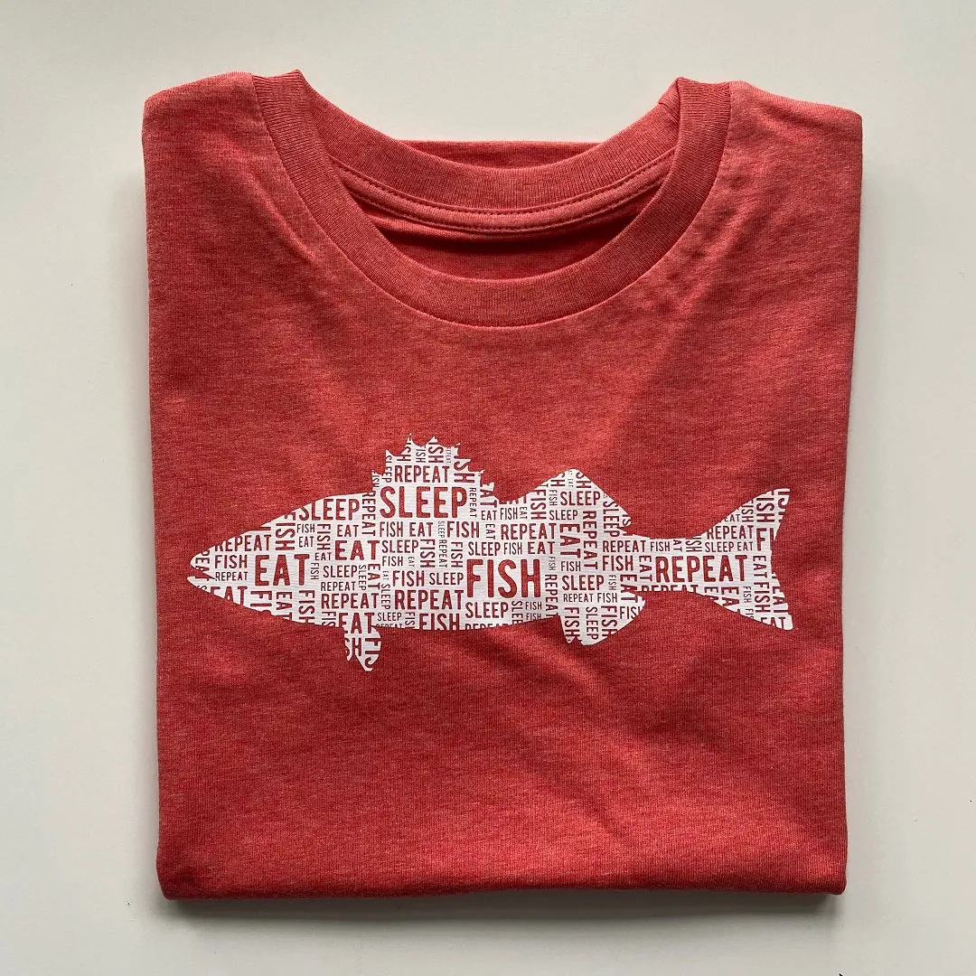 Kids 'Eat Sleep Fish Repeat' T-Shirt - Red